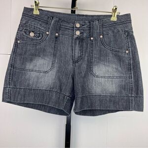 JW Juniors Denim Shorts Womens 3 Dark Wash Cuffed Casual Summer Casual Boho Chic
